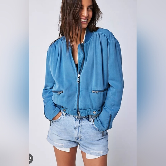 We The Free Jackets & Blazers - NWT🩵$128 Coastal Blue Knock Out Bomber by We The Free Sz Large